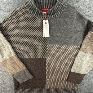 NWT Beyond Threads Knit Sweater Geometric Pullover Gray Peru 100% Baby Alpaca